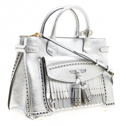 Burberry Metallic Leather Brogues Banner Fringe Top Handle Bag