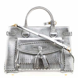 Burberry Metallic Leather Brogues Banner Fringe Top Handle Bag