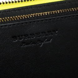 Pre Owned Burberry Neon Yellow Leather Zip Around Wallet