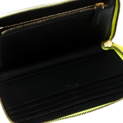 Pre Owned Burberry Neon Yellow Leather Zip Around Wallet