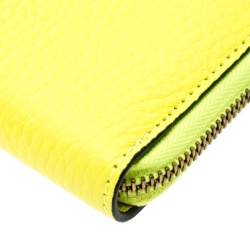 Pre Owned Burberry Neon Yellow Leather Zip Around Wallet