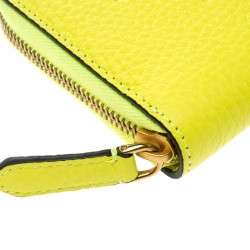 Pre Owned Burberry Neon Yellow Leather Zip Around Wallet
