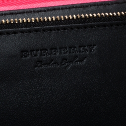 Pre Owned Burberry Neon Pink Leather Zip Around Wallet