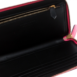 Pre Owned Burberry Neon Pink Leather Zip Around Wallet