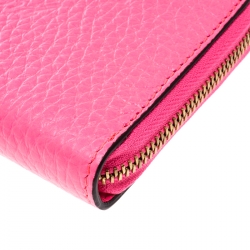 Pre Owned Burberry Neon Pink Leather Zip Around Wallet