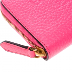 Pre Owned Burberry Neon Pink Leather Zip Around Wallet