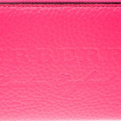 Pre Owned Burberry Neon Pink Leather Zip Around Wallet