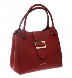 Burberry Red Leather Medium Buckle Top Handle Bag