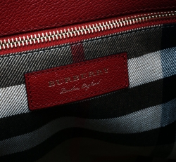 Burberry Red Leather Medium Buckle Top Handle Bag