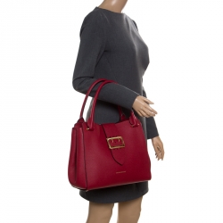 Burberry Red Leather Medium Buckle Top Handle Bag