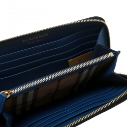 Pre Owned Burberry Monochrome Check Leather Creature Appliqué Zip Around Wallet