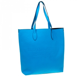 Pre Owned Burberry Neon Blue Leather Remington Shopper Tote