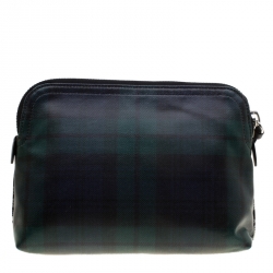 Burberry Black/Green Smoked Check Nylon Large Pouch