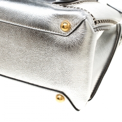 Pre Owned Burberry Silver Leather Medium Brogue Banner Tote