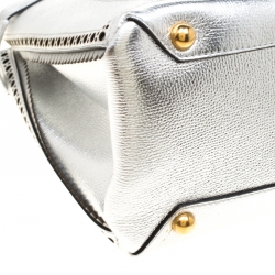 Pre Owned Burberry Silver Leather Medium Brogue Banner Tote