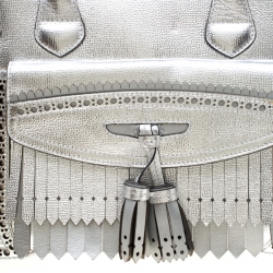 Pre Owned Burberry Silver Leather Medium Brogue Banner Tote
