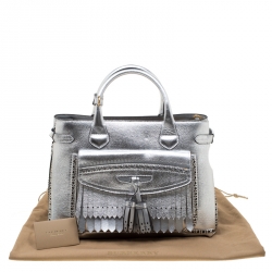 Pre Owned Burberry Silver Leather Medium Brogue Banner Tote