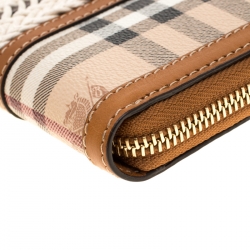 Pre Owned Burberry Beige/Brown House Check PVC and Leather Zip Around Wallet