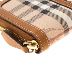 Pre Owned Burberry Beige/Brown House Check PVC and Leather Zip Around Wallet