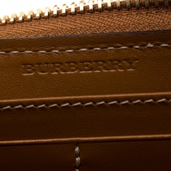 Pre Owned Burberry Beige/Brown House Check PVC and Leather Zip Around Wallet