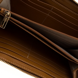 Pre Owned Burberry Beige/Brown House Check PVC and Leather Zip Around Wallet