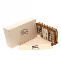 Pre Owned Burberry Beige/Brown House Check PVC and Leather Zip Around Wallet