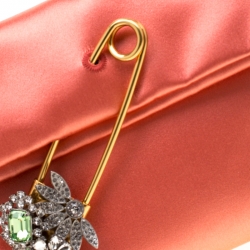 Pre Owned Burberry Peach Satin Crystal Embellished Pin Clutch