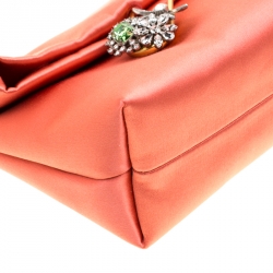 Pre Owned Burberry Peach Satin Crystal Embellished Pin Clutch