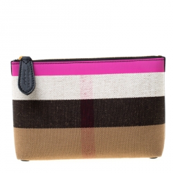 Burberry Multicolor Canvas Medium Duncan Zip Pouch