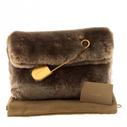 Pre Owned Burberry Light Grey Faux Fur Medium Pin Clutch