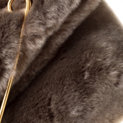 Pre Owned Burberry Light Grey Faux Fur Medium Pin Clutch