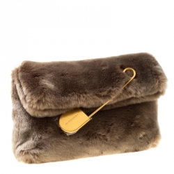 Pre Owned Burberry Light Grey Faux Fur Medium Pin Clutch
