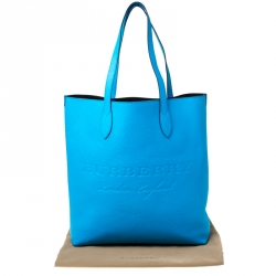 Pre Owned Burberry Neon Blue Leather Remington Shopper Tote