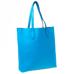 Pre Owned Burberry Neon Blue Leather Remington Shopper Tote