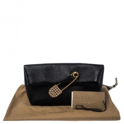 Pre Owned Burberry Black Leather Crystal Embellished Pin Clutch