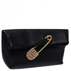 Pre Owned Burberry Black Leather Crystal Embellished Pin Clutch