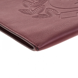Pre Owned Burberry Maroon Leather Document Wristlet Pouch
