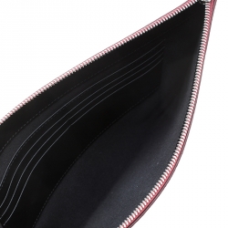 Pre Owned Burberry Maroon Leather Document Wristlet Pouch