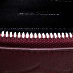 Pre Owned Burberry Maroon Leather Document Wristlet Pouch