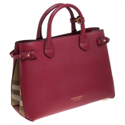 Pre Owned حقيبة بربري بانير قماش كاروهات هاوس وجلد حمراء متوسطة
