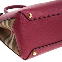Pre Owned حقيبة بربري بانير قماش كاروهات هاوس وجلد حمراء متوسطة