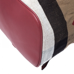 Burberry Red/Beige Heart Check Canvas and Leather Drawstring Backpack