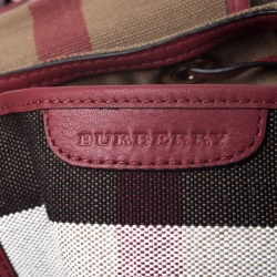 Burberry Red/Beige Heart Check Canvas and Leather Drawstring Backpack