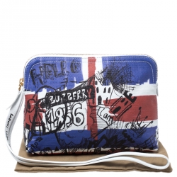 Pre Owned Burberry Multiolor Coated Canvas Doodle Print Wristlet Pouch