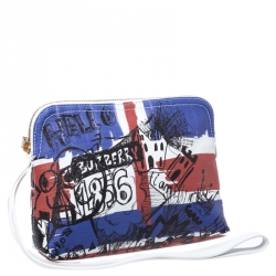 Pre Owned Burberry Multiolor Coated Canvas Doodle Print Wristlet Pouch