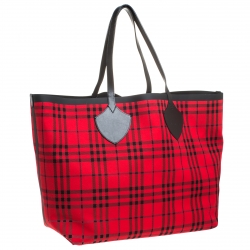 Pre Owned Burberry Red/Multicolor Fabric Reversible XL Tote