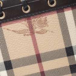 مملوكة مسبقًا Burberry Beige/Brown Haymarket Check Canvas and Leather Corset Zip Around wallet