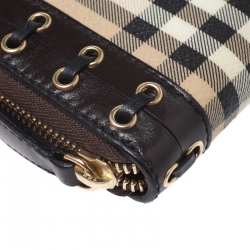 مملوكة مسبقًا Burberry Beige/Brown Haymarket Check Canvas and Leather Corset Zip Around wallet