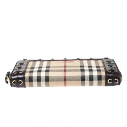 مملوكة مسبقًا Burberry Beige/Brown Haymarket Check Canvas and Leather Corset Zip Around wallet
