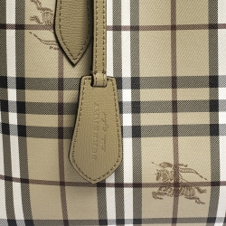 Pre Owned Burberry Beige Haymarket Check Leather Small Reversible Tote